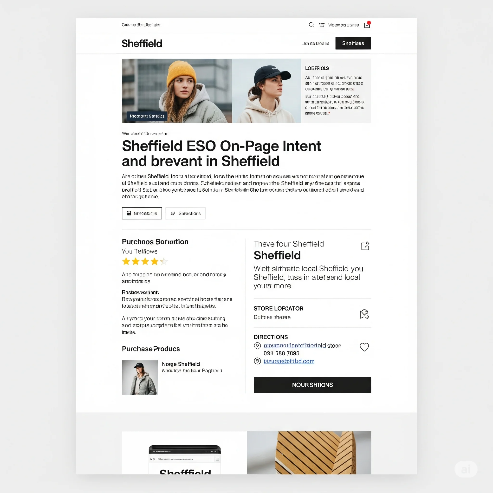 Example of a product page optimized for on-page SEO and local intent in Sheffield.