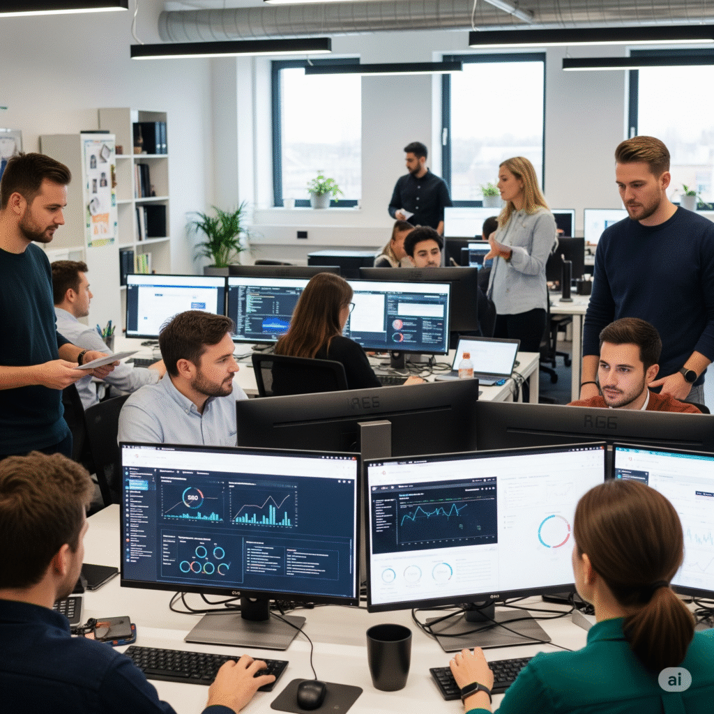 Sheffield-based digital marketing agency with SEO dashboards on screen